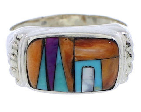 Silver Southwest Multicolor Ring Size 7-3/4 JX38095